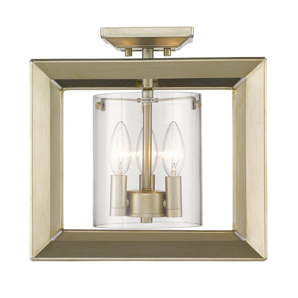 Golden Lighting-2073-SF12 WG-CLR-Smyth - 3 Light Semi-Flush Mount in Contemporary style - 12 Inches high by 12 Inches wide White Gold  Gunmetal Bronze Finish